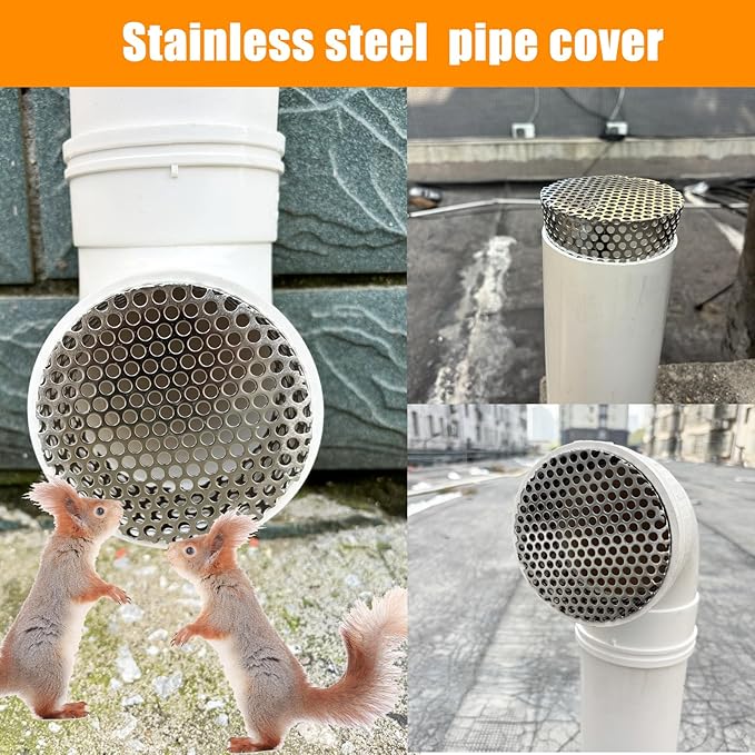 PVC Termination Cap Vent Cover, Stainless Steel Mesh Screen Vent Cover Slot for 4.24" to 4.34" ID Furnace and Roof Vent Pipe, Conical Vent Cap Rust preventing Leaves Debris, Birds Entering