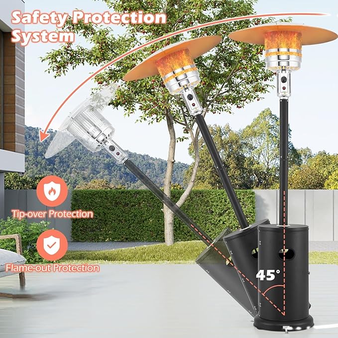 Tangkula 50,000 BTU Propane Outdoor Heater, Patio Heater with Strengthened Stainless Steel Burner, Tip-Over, Flame-Out Protection and Wheels, Outdoor Heaters for Patio (Black)