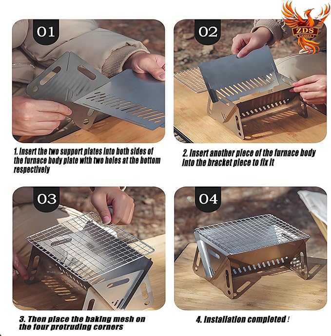 6.3 Inch Portable Fire Pit - Foldable Stainless Steel Camping Fire Bowl & Grill - Compact Bonfire Pit for Backyard, Patio, Garden Parties & Camping Trips