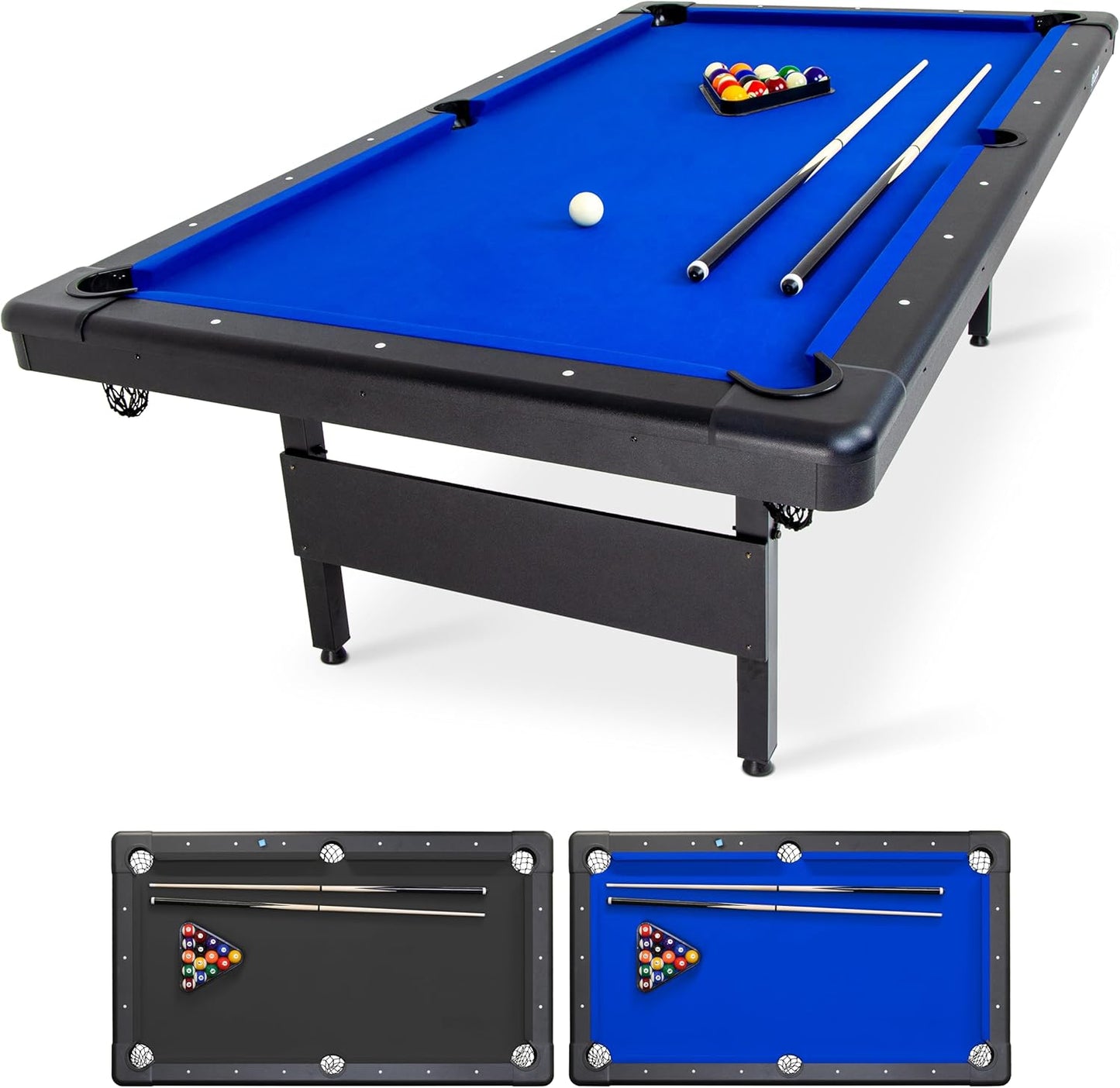GoSports 6, 7, or 8 ft Billiards Tables - No Assembly, Choose Your Color - Portable Pool Table Includes Full Set of Balls, 2 Cue Sticks, Chalk and Felt Brush