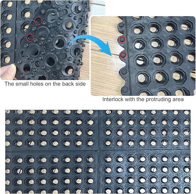 Anti-Fatigue Rubber Floor Mat - NANBOWANG Commercial Grade Interlocking Non-Slip Recycle Tyre Floor Mats for Restaurant Kitchen Bar Garden Outdoor Wet Area(36"x 36")