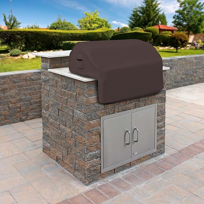 Covers & all Built-in Outdoor Grill Cover, Durable Heavy Duty 18 Oz Waterproof Cover Tuff Material with Air Pocket & Elastic for Snug Fit (48" W x 27" D x 26" H inches, Coffee)