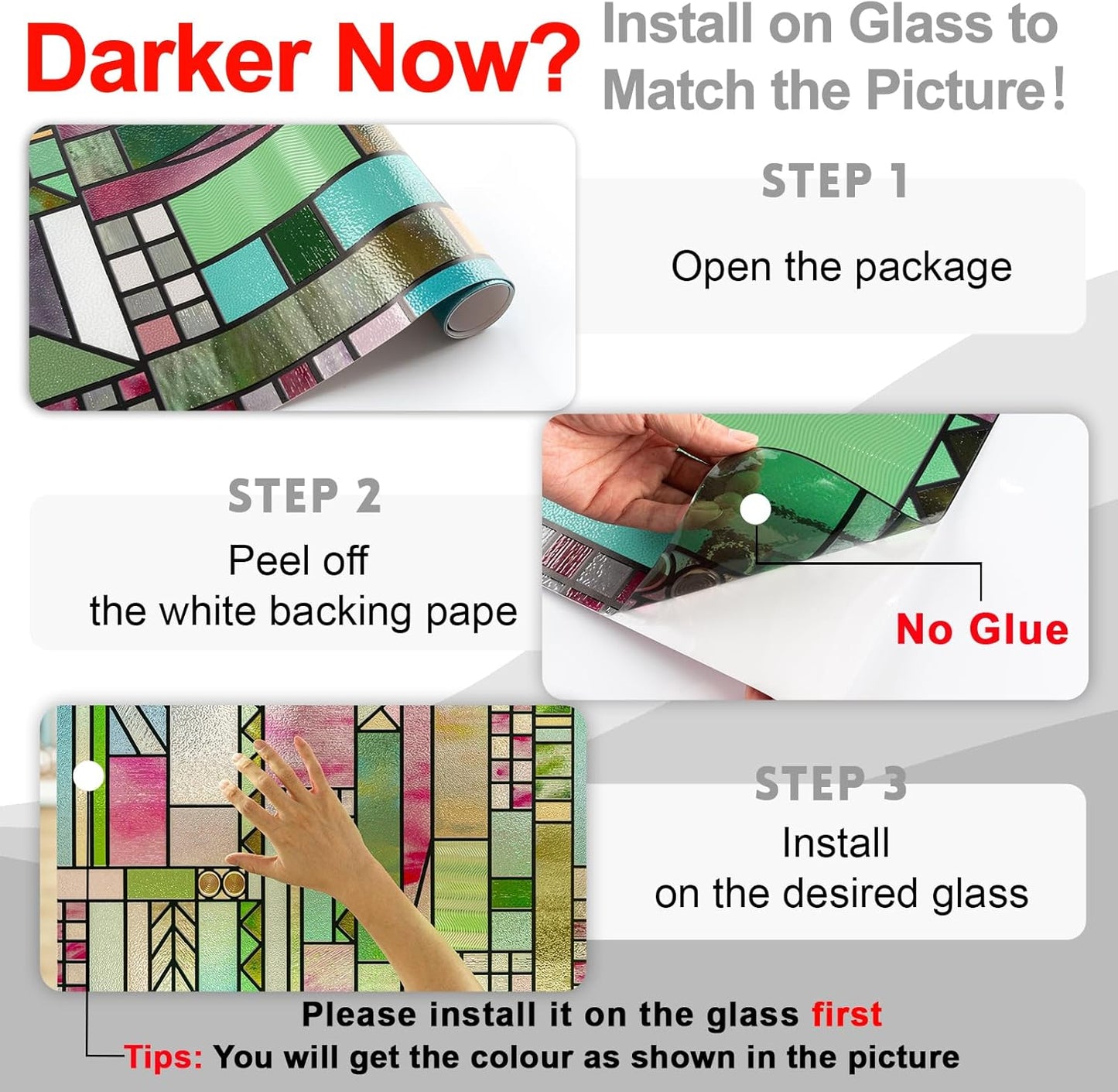 3D Stained Glass Window Privacy Film, Heat Control UV Blocking Static Cling Decorative Window Film for Bathroom,Front Door,Home Non Adhesive 35.4 x 78.7 inches Colorful Abstraction