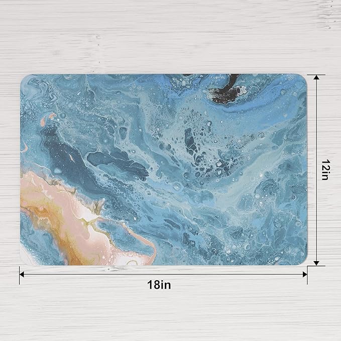 QIYI Placemats Set of 4, 12x18 Inch Faux Leather Place Mats for Kitchen Dinning, Heat Resistant Non Slip Pink Table Mats, Waterproof Wipeable Washable Placemat Party Table Décor, Blue Fluid Marble