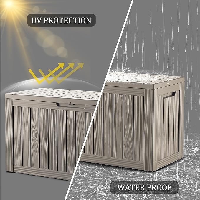 80 Gallon Resin Deck Box, Waterproof Outdoor Storage Box for Patio Furniture, Garden Tools, and Pool Accessories, Lockable UV-Resistant Storage Bin Bench Cabinet for Outside, Grey
