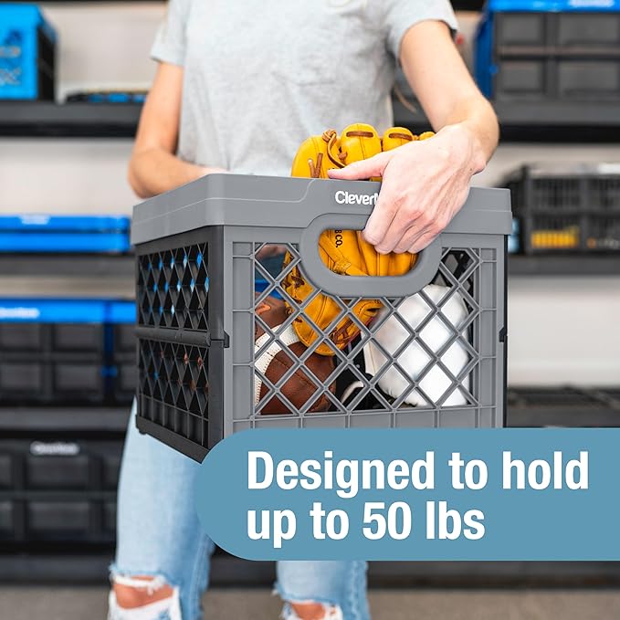 CleverMade Collapsible Milk Crate, Ocean, 3PK - 25L (6 Gal) Stackable Storage Bins, Holds 50lbs Per Bin - Clevercrates are Heavy Duty, Plastic Collapsible Storage Crate for Multi Purposes