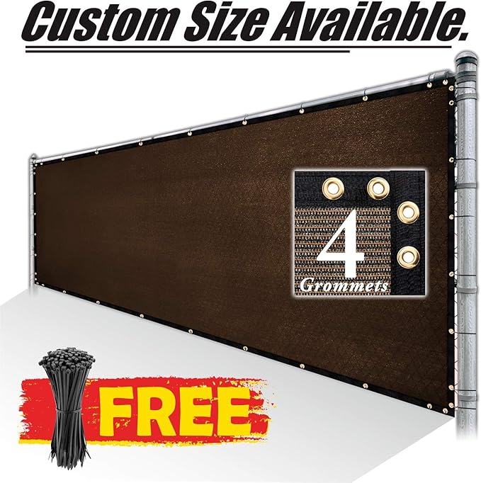Royal Shade Custom Size 4' x 60' Brown Fence Privacy Screen Windscreen Cover Netting Mesh Fabric Cloth - Cable Zip Ties Included (We Make Custom Size)