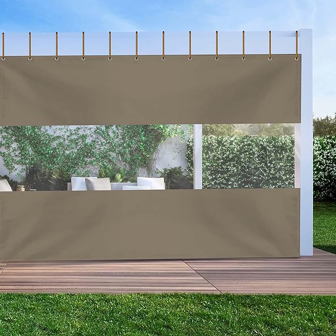 Covers & all Outdoor Clear Panel Curtain, 12 oz Vinyl Outdor Curtains for Patio, Waterproof & Weather Resistant Tarp with Brass Grommets for Pergola, Porch, Gazebos, Balcony (10’ H x 9’ W Feet, Beige)