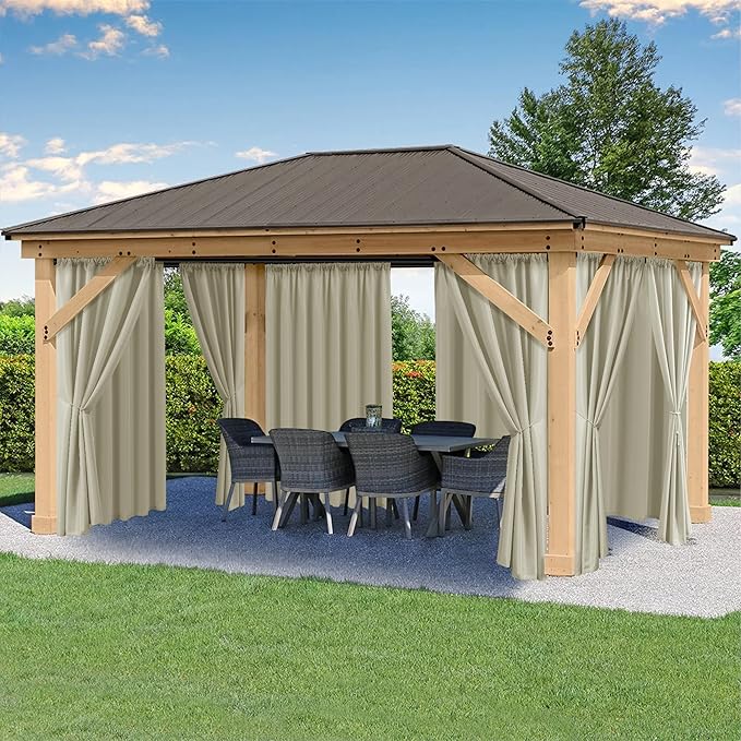 HolidayIdeas Waterproof Patio Outdoor Curtains with Rod Pocket 4 Panels- UV & Privacy Protect Weatherproof Gazebo Outdoor Drapes for Porch, Balcony, Apartment, Sliding Glass Door, Taupe, 54x95 Inch