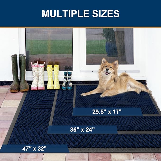 Smiry Front Door Mat Outside Entrance, Heavy Duty Sturdy Natural Rubber Doormat, Trap Dirt and Moisture, Easy Clean Low Profile Mats for Indoor Outdoor Entry, Irregular Triangle (36x24, Royal Blue)