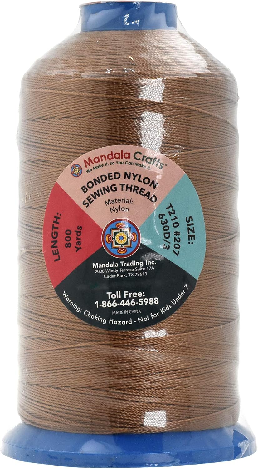 Mandala Crafts Bonded Nylon Thread - Russet Brown Heavy Duty Sewing Threads - 800 YDs Size 207 630D T210 Tex 210 for Leather, Jeans, Weaving, Outdoor, Marine, Upholstery