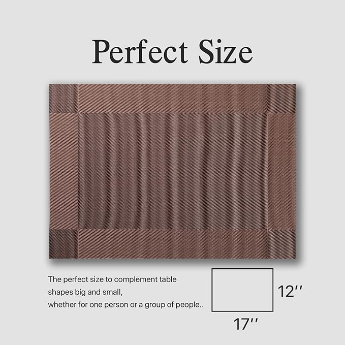Placemats Set of 4 - Easy Clean Woven Vinyl Placemats for Dining Table, Indoor/Outdoor Place Mats, Washable PVC Table Mats（Brown Cube）
