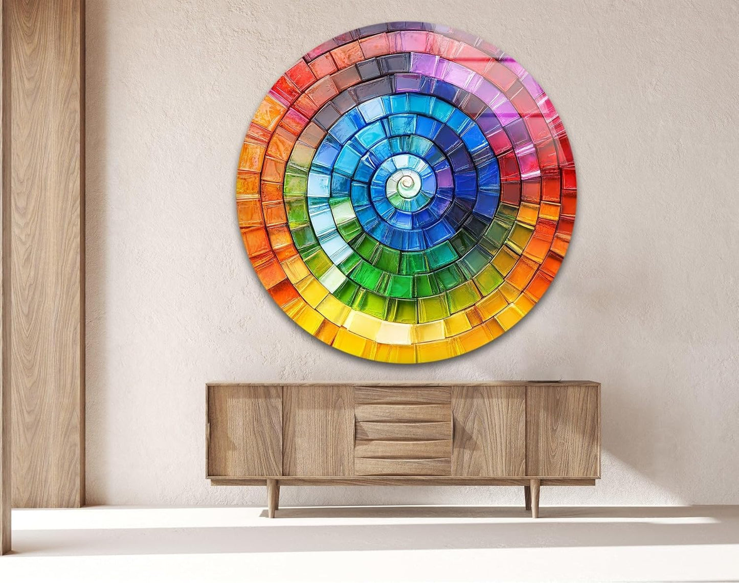 My Photostation.com 10''(25cm) Diameter Radiant Spiral Spectrum Round Glass Wall Art Tempered Glass Printing Wall Decor Large Wall Art Wall Hangings