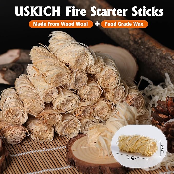 USKICH 500Pcs Fire Starter - Natural Fire Starters for Campfires,Fireplace, Pellet Stove & Wood, Fire Pit, Smoker, BBQ, Chimney, Pizza Oven - Fire Starters for Grill, Charcoal Starter