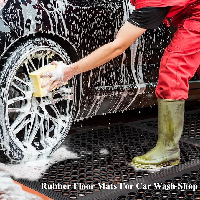 Rubber Outdoor Mats Commercial Restaurant Kitchen Anti Fatigue Rubber Drainage Mat New Non Slip Bar Floor Mat Door Mats for Entrance Garage Garden Use Black 36inch x 60inch from SallyMall
