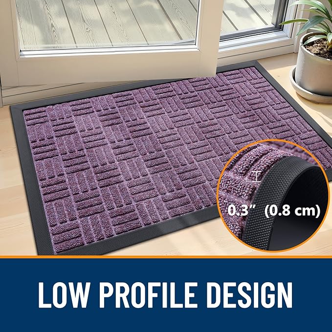 OLANLY Front Door Mat Outside Entrance 59x34, Absorbent, Heavy Duty Sturdy Natural Rubber Doormat Indoor Outdoor, Non-Slip, Stain and Fade Resistant, Low Profile Floor Mat for Entryway, Violet