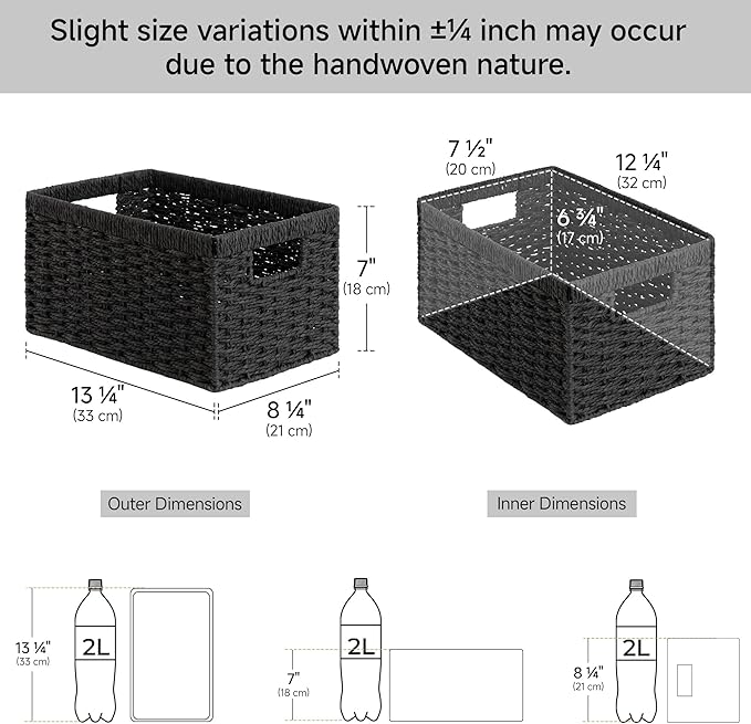 StorageWorks Pantry Baskets, Wicker Storage Baskets for Organizing, Shelves, Pantry Organizers and Storage, Medium, Black, 2-Pack