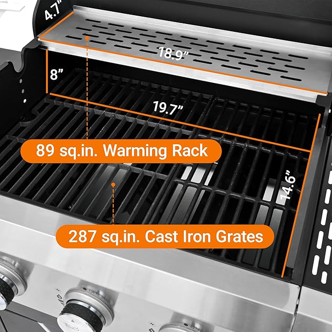 3 Burner Propane Gas Grill with Side Burner & Cover, Stainless Steel BBQ Grill, 40500 BTU Outdoor Gas Grill for Backyard, Patio, Camping & Outdoor Cooking