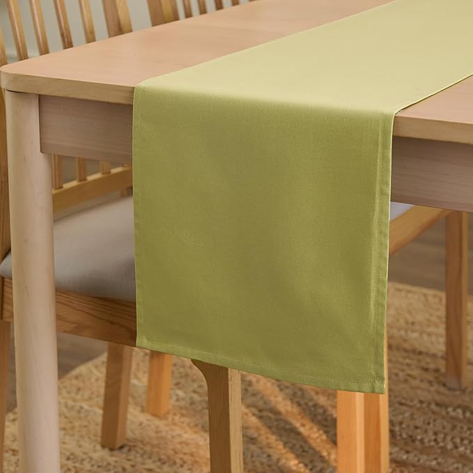 Encasa XO Table Runner 13x72 in Long | Cotton Canvas Fabric | Sage Green Solid Color | Machine Washable & Durable