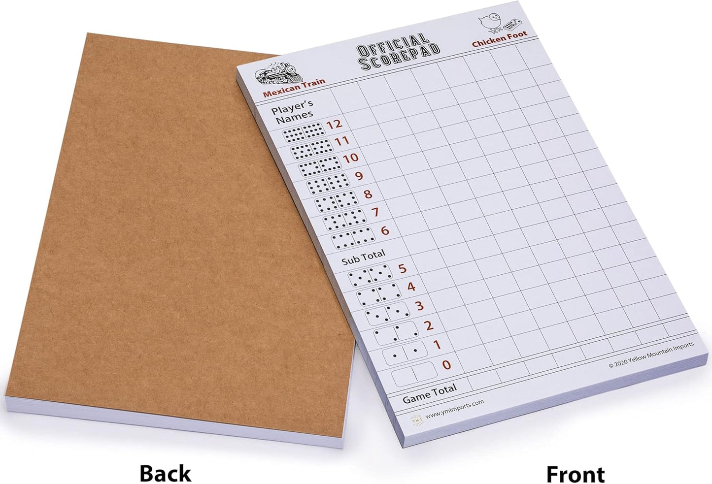 Yellow Mountain Imports Mexican Train Dominoes Accessory Set (5.8-Inch Wooden Hub Centerpiece, Die-Cast Metal Train Markers, and 60-Sheet Scorepad)