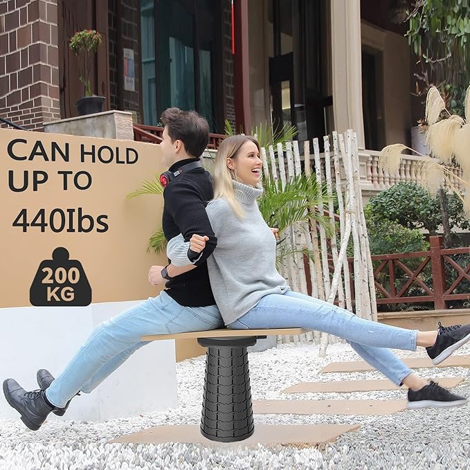 ALEVMOOM Telescoping Stool with Cushion, Collapsible Retractable More Sturdy Capacity 440Ib, Portable Camping Adjustable Folding Stool for Garden Fishing Hiking Mountain BBQ