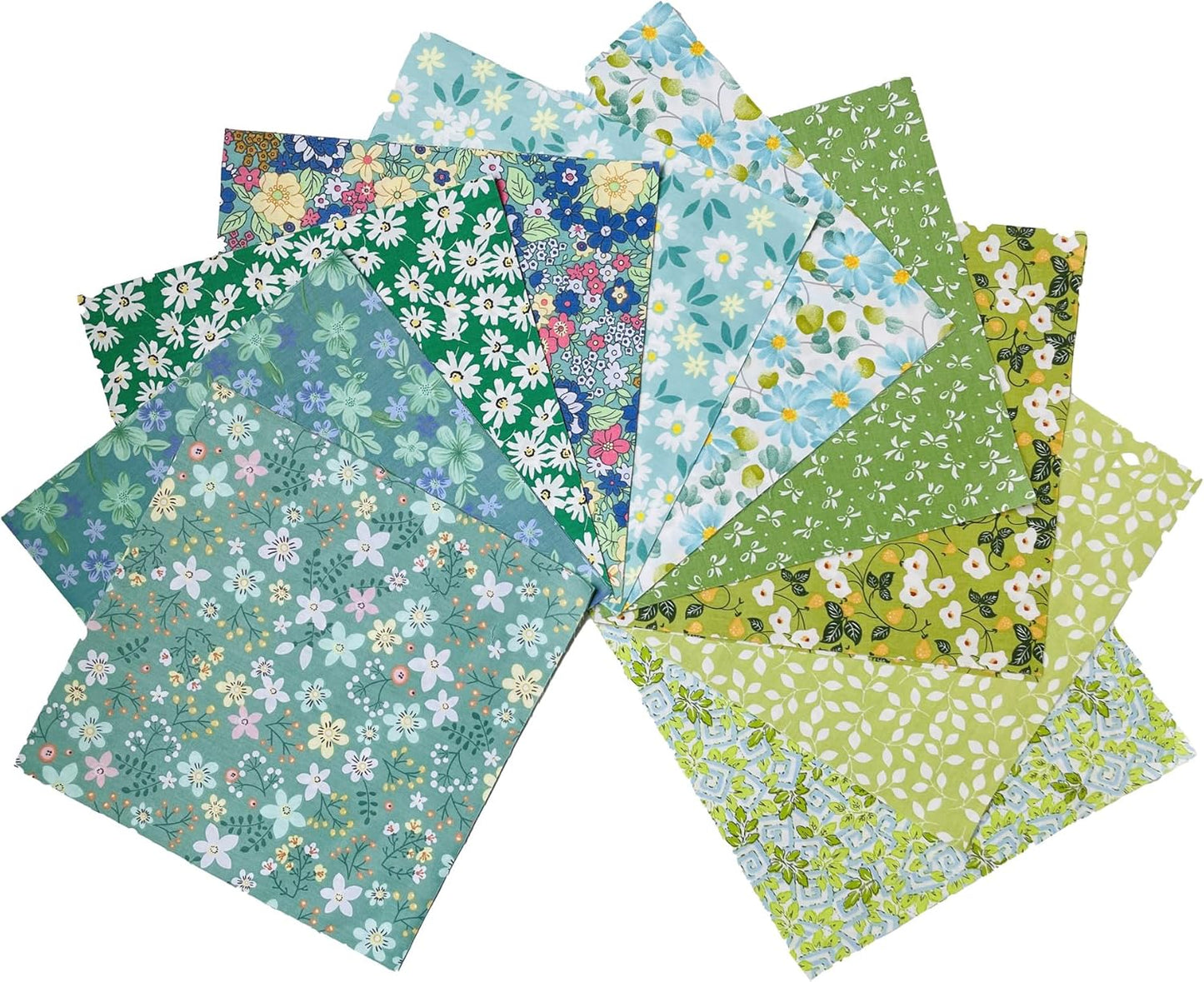 HANPATQUI 50PCS 12 x 12 inch Green Printed 100% Cotton Fat Quarters Fabric for Sewing and Quilting Bundles Precut Fabric Square for DIY Craft Patchwork