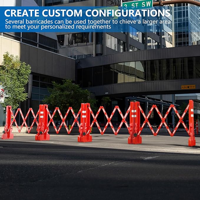 RELIANCER Expandable 7.41ft Safety Barricade,Retractable Security Barrier Water Filled Weighted Base,Adjustable Traffic Barricades,Outdoor Crowd Control Barriers,Driveway Isolation Gate,Garden Fence