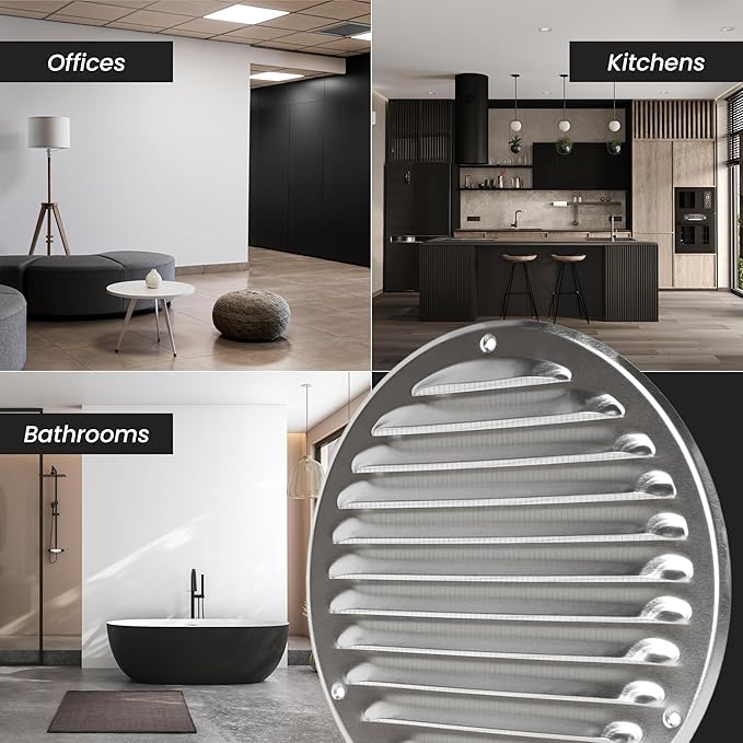 Repa Market 5-Pack 4 Inch (Opening Dimensions) Round Air Vent Cover/White Galvanized Steel Louvered Grill Cover with Mesh Screen/Wall or Ceiling Vent/HVAC Register for DIY Home Improvement
