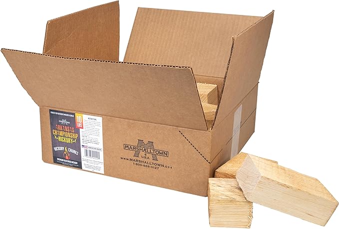 MARSHALLTOWN Arkansas Championship Hickory Chunks, 10 Pound Box of Genuine American Hickory Smoker Chunks, HCKCHNK10
