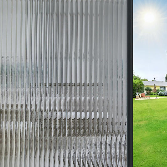 Window Privacy Film, Frosted Reeded Glass Cling, 3D Decorative Coverings with UV Blocking, Adhesive Stickers for Bathroom Doors Cabinet