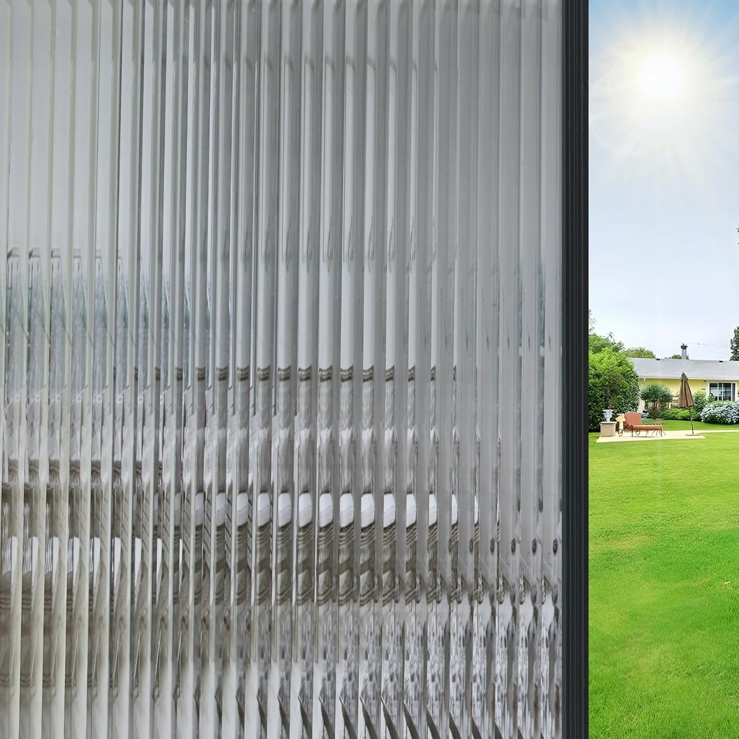 Window Privacy Film, Frosted Reeded Glass Cling, 3D Decorative Coverings with UV Blocking, Adhesive Stickers for Bathroom Doors Cabinet