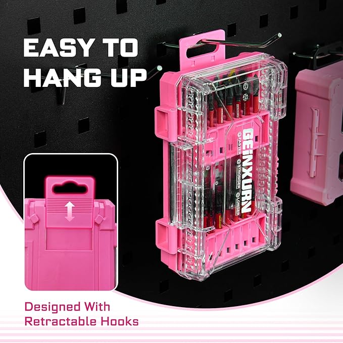 28Pieces Impact Screwdriver Bits Set, Magnetic S2 Steel Phillips/Slotted/Square/Torx Insert Power Bits Tips, Impact Bit Holder with Pink Storage Box Case