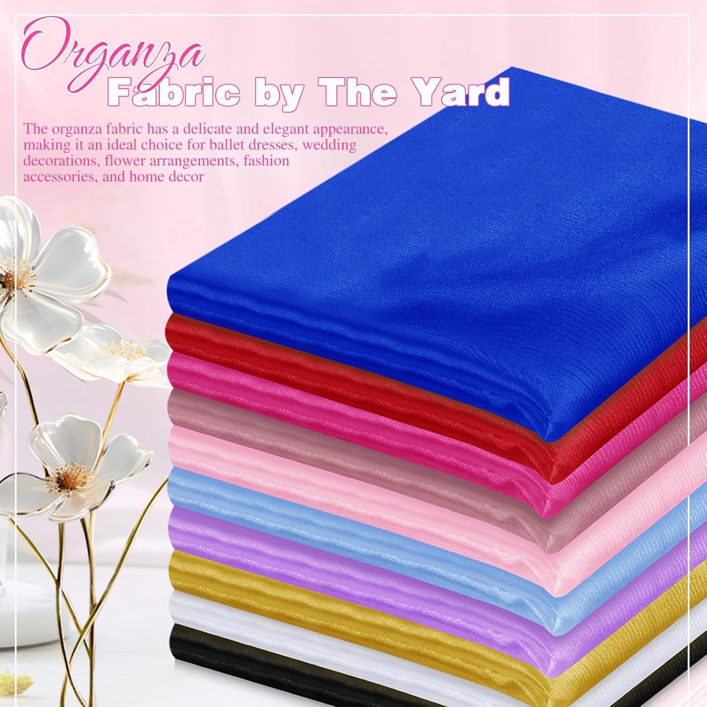 VACVELT Sheer Organza Fabric by The Yard, 60 Inch Wide Hot Pink Organza Fabric Bolt Bridal Sheer Tulle Fabric, Silk Organza Fabric Roll for Wedding Party Decorations Backdrop Curtain (1 Yard)