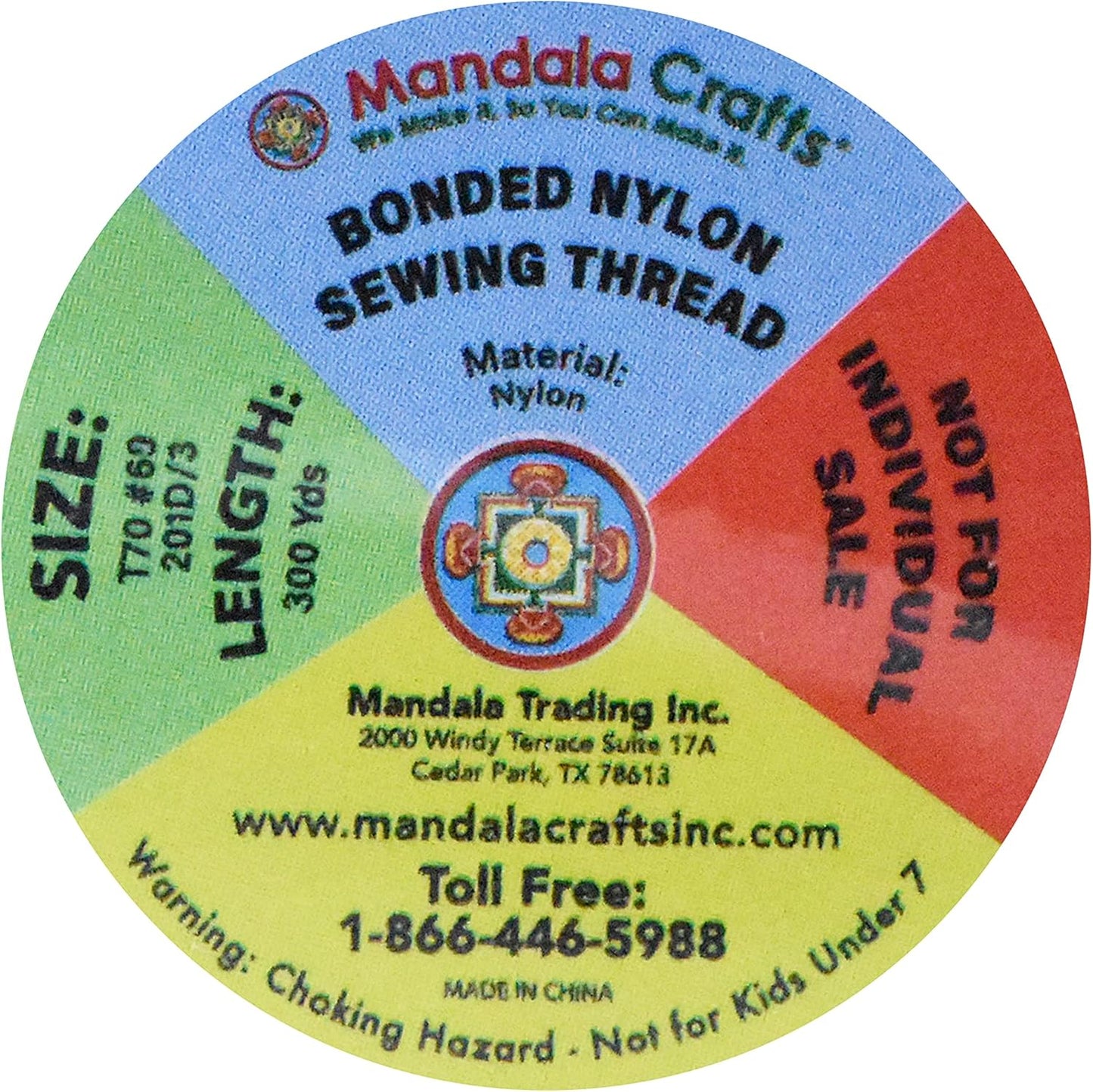 Mandala Crafts Bonded Nylon Thread 12 Assorted Vibrant Colors Heavy Duty Sewing Threads - 3600 YDs Size 69 210D T70 Tex 70 Thread for Leather Jeans Weaving Outdoor Marine Upholstery Threads