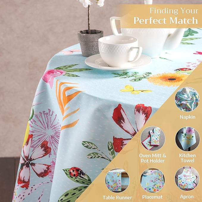 Maison d' Hermine Table Cloth Round Table 100% Cotton 63 Inches Tablecloth Reusable Decorative for Dining Room, Farmhouse, Home, Party, Festive & Wedding Spring Summer - Jardin D'Ete - Mint