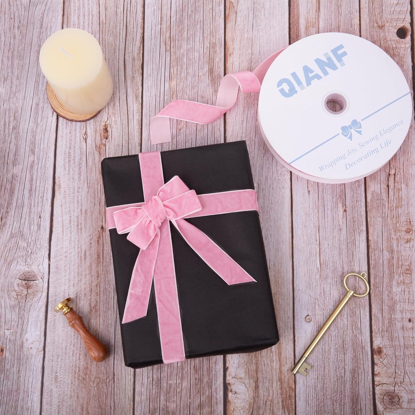 Vintage Peach Pink Velvet Ribbon Christmas Ribbon for Gift Wrapping Crafts Christmas Tree Ornaments Garland Decorations, 1 Inch X 25Yd