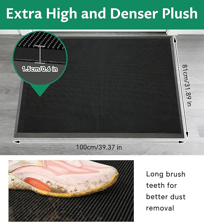 jxgzyy Heavy Duty Door Mat Outside Entrance, 2'8'' x 3'3'' Non-Slip Rubber Welcome Mat, Dirt Trapping Waterproof Front Door Rug, Anti-Fatigue Floor Mat for Entryway, Outdoor Indoor Use, Black