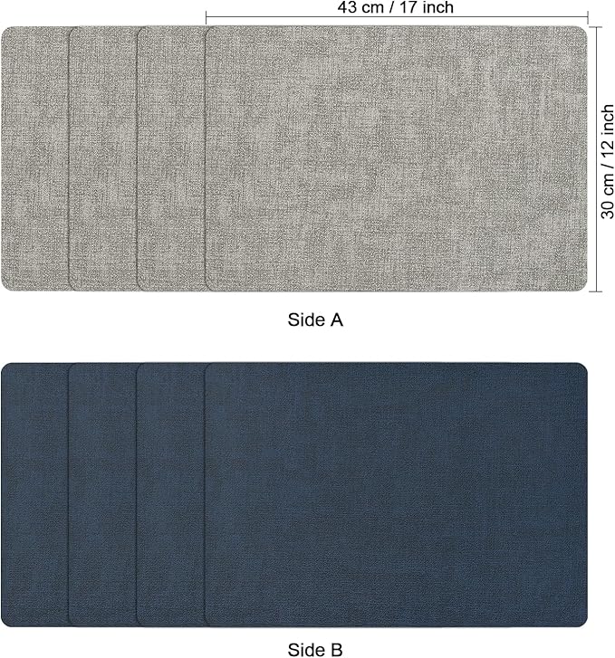 Myir JUN Placemats Dual Sided, Faux Leather Place Mats Indoor Set of 8 for Dining Table Non-Slip Washable Placemat Heat Resistant Outdoor Table Mats (Set of 8, Gray Blue)
