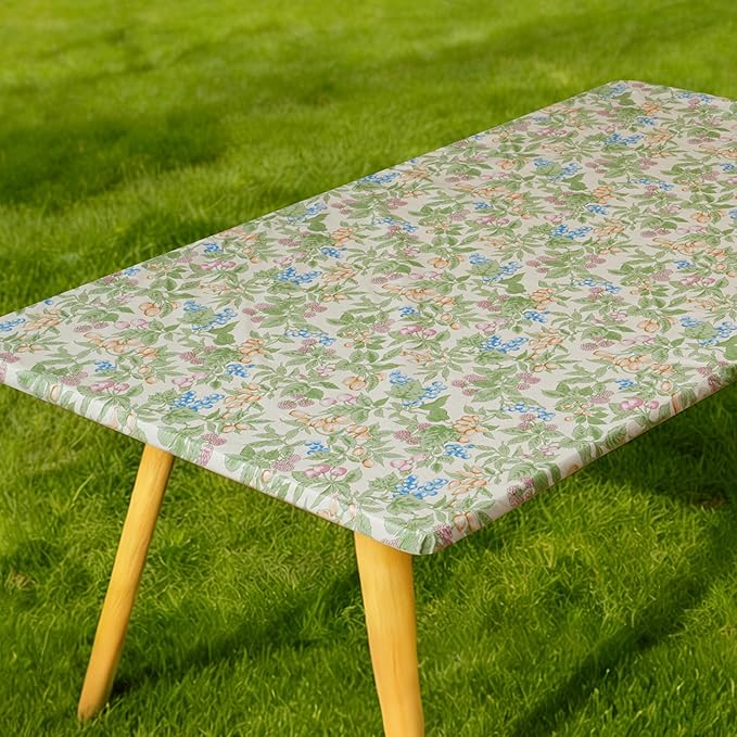 Rectangle Picnic Table Cloth, Elastic Waterproof Fitted Vinyl Tablecloths for 6 Foot Tables, Wipeable Flannel Backed Table Covers for Dining, Camping, Outdoor(Mulberry,30"x72")
