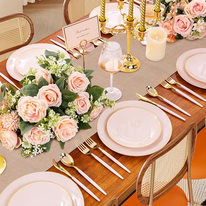 20 Pieces Boho Disposable Table Runners Roll 12x72 Inch, Non-Woven Waterproof Runners with Tear Line, Bohemian Decor for Wedding, Party, Events, Rustic Table Decorations Supplies (Burlap)