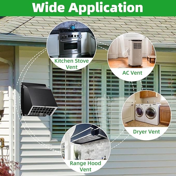 Dryer Vent Cover Outside 6" Vent Cover Exterior Wall Vent Hood Outlet,Wall Mount Extractor Vent with Screen&Cushioned Flap,Outdoor Dryer Exhaust Vent Cover Cap for Range Hood Duct HVAC Ventilation