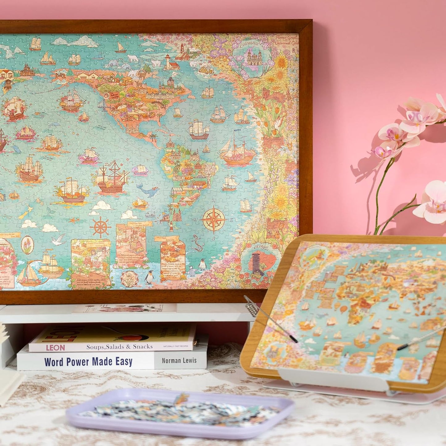 MOMIBOOK Puzzles for Adults 1300 Pieces Jigsaw Puzzles of Flower Great Universal Guide, Painting Image World Map Challenging Hard Impossible Puzzle Unique Funny Party Christmas Birthday Gifts