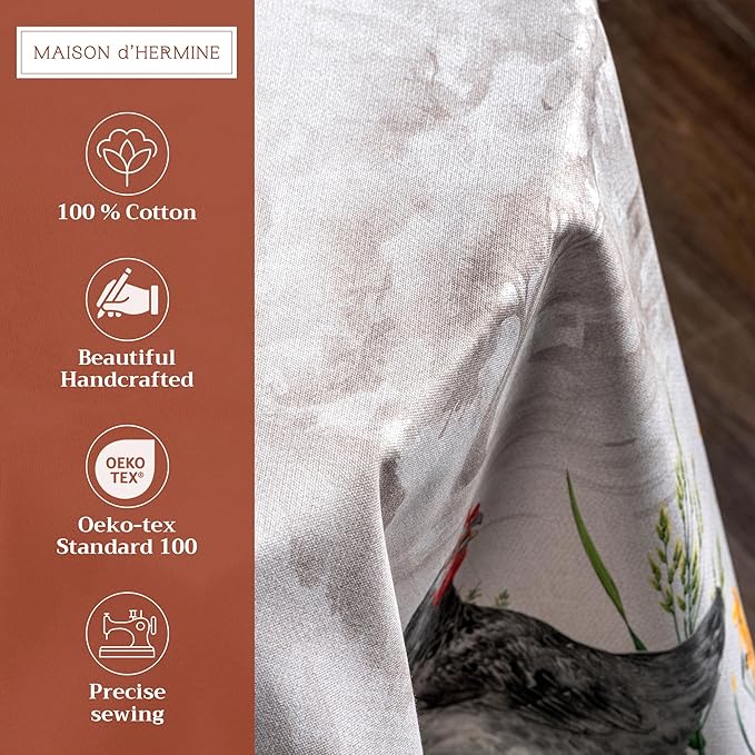 Maison d' Hermine Table Cloth Round Table 100% Cotton 69 Inches Tablecloth Reusable Decorative Everyday Use for Dining Room, Farmhouse, Home, Party, Festive & Wedding Spring Summer - Basse Cour