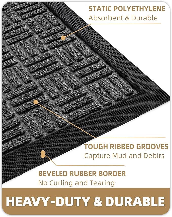 Color&Geometry Large Front Door Mat Outside Entrance, Heavy Duty Non Slip Low Profile Doormat for Entryway, Trap Dirt and Moisture Welcome Mats All-Weather, Easy Clean, Patio, Garage, 28"x60" Grey