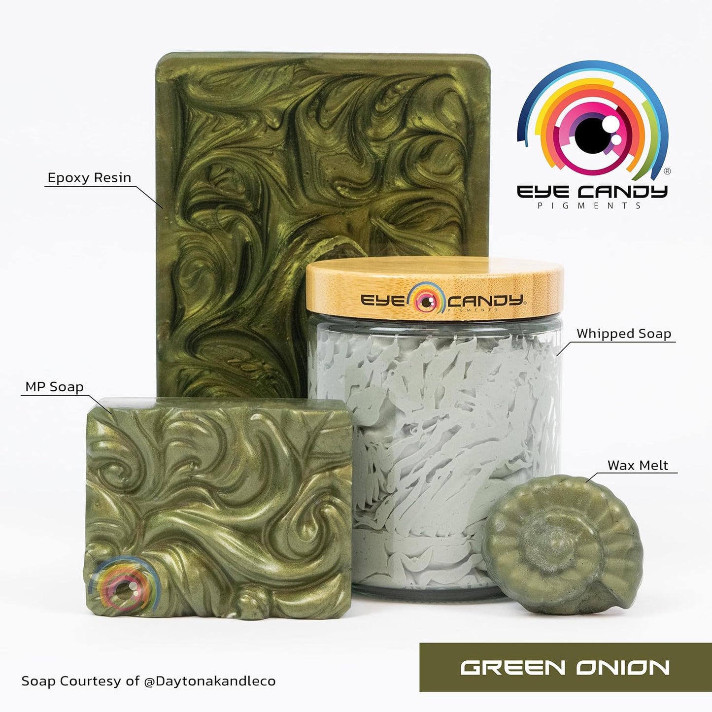 Eye Candy Pigments Premium Green Mica Powder - Green Onion (50gr) - for Epoxy, Resin, Soap, Paint, Woodworking, Acrylic Pouring, Bath Bombs, Fishing Lures - DIY Arts and Crafts Additive