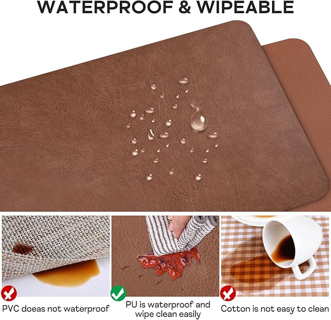 PU Leather Placemats Set of 6 Table Mats Heat Resistant Kitchen Place Mats, Waterproof Wipeable Dining Table Placemats for Home Party Outdoor, 15.8 x 11.8 inches (Brown)