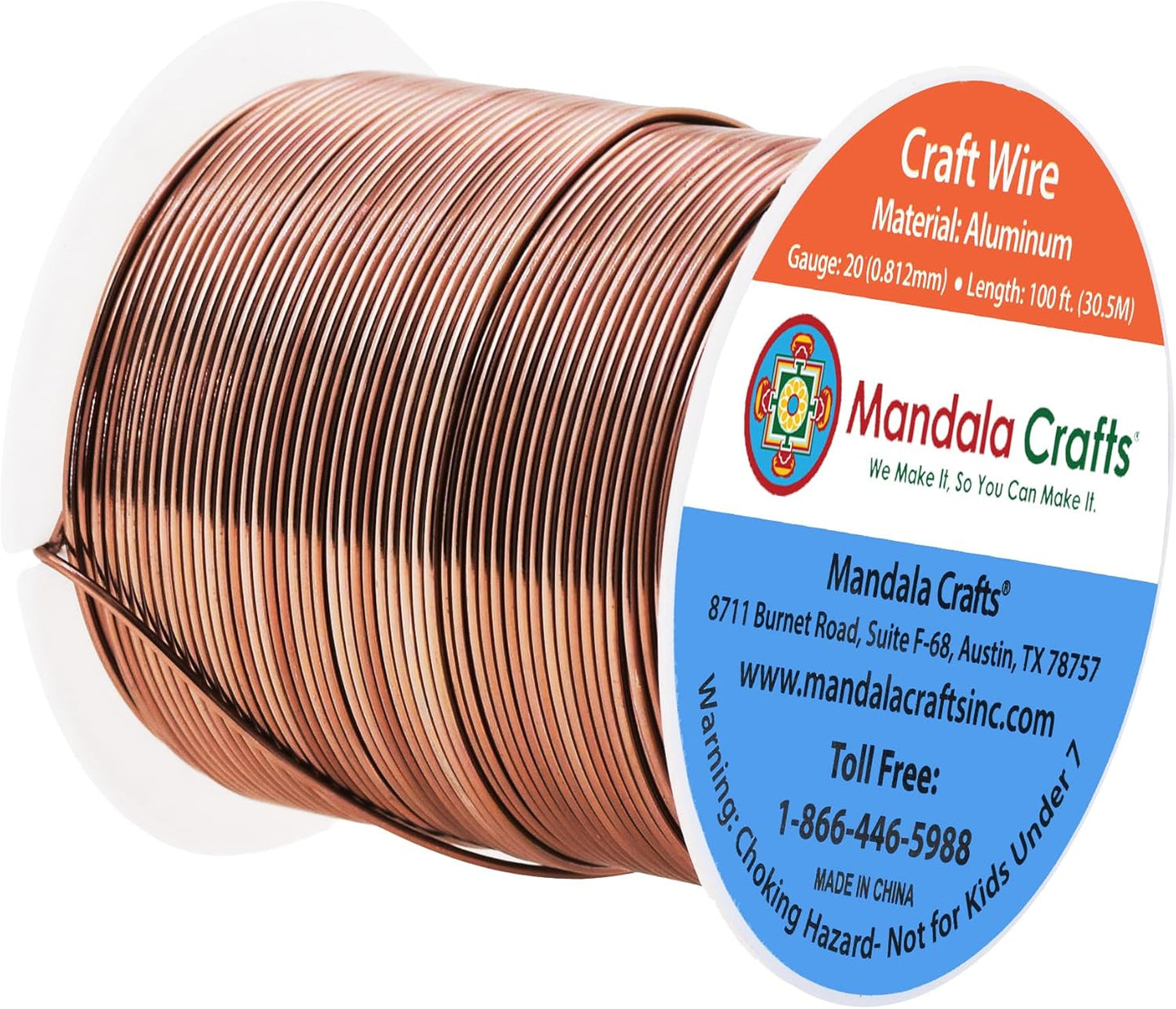 Mandala Crafts 20 Gauge Anodized Aluminum Craft Wire for Jewelry Making - 100 FT Colored Flexible Light Brown Wire - Bendable for Bonsai Armature Crafting Sculpting