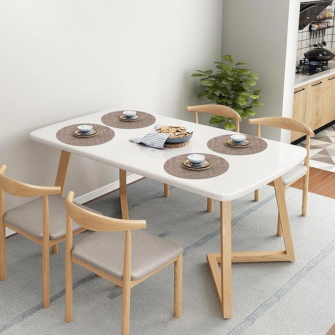 Homaxy Round Faux Leather Placemats and Coasters, Washable Dual-Side Table Mats, Wipeable Heat-Resistant Dining Place Mats for Outdoor and Indoor, Set of 8, Diameter 13 and 3.93 inch, Light Brown