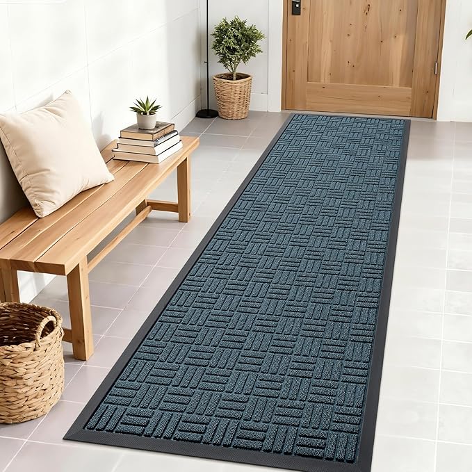 OLANLY Front Door Mat Outside Entrance 71x23, Absorbent, Heavy Duty Sturdy Natural Rubber Doormat Indoor Outdoor, Non-Slip, Stain and Fade Resistant, Low Profile Floor Mat for Entryway, Lake Blue