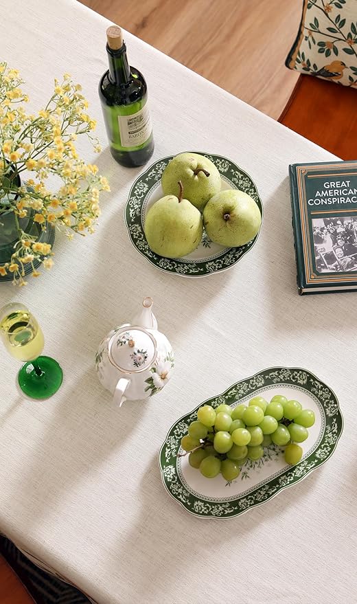 Beige Linen Extra Long Rectangle Tablecloth,Vintage French Shabby Chic Floral Wrinkle Free Table Cloth,Decor Table Cover for Kitchen,Dining,Christmas,Thanksgiving,63"*110"-Manolya